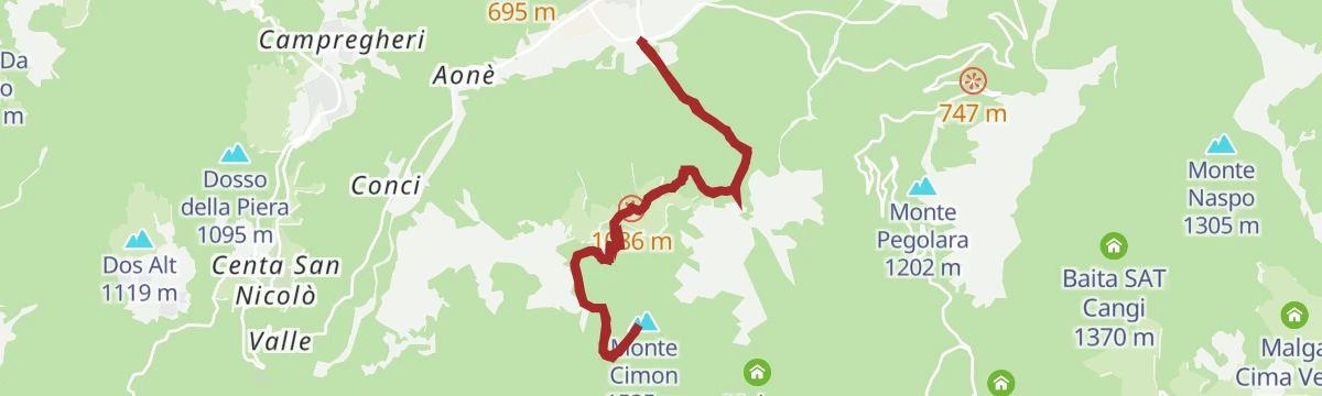 Route map: Trek ring to Monte Cimone